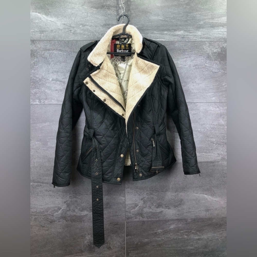Barbour Women's Black Quilted Utility Jacket with Cream Fleece Lining